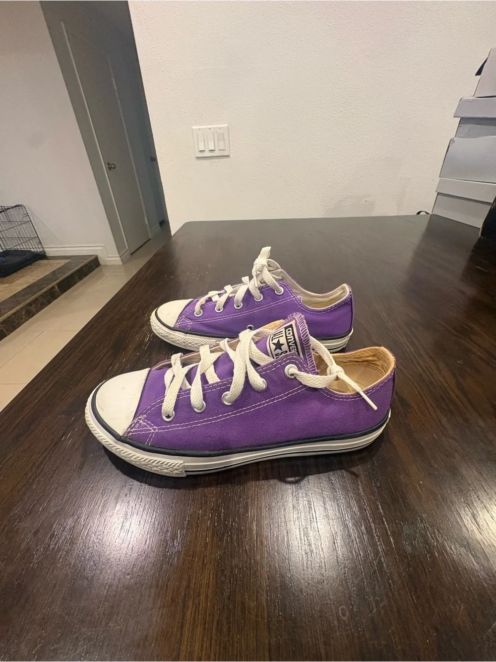 Converse Kids Purple and White Low-Top Canvas Sneakers
